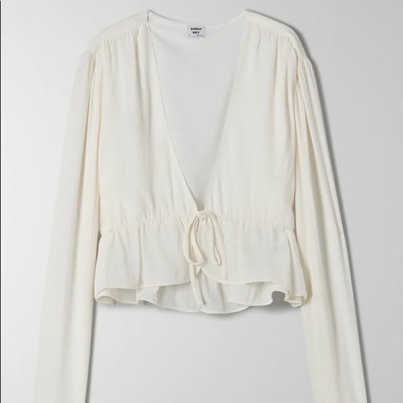 NWT SUNDAY BEST FRONT TIE BLOUSE WHOTE SIZE LARGE - Picture 2 of 8